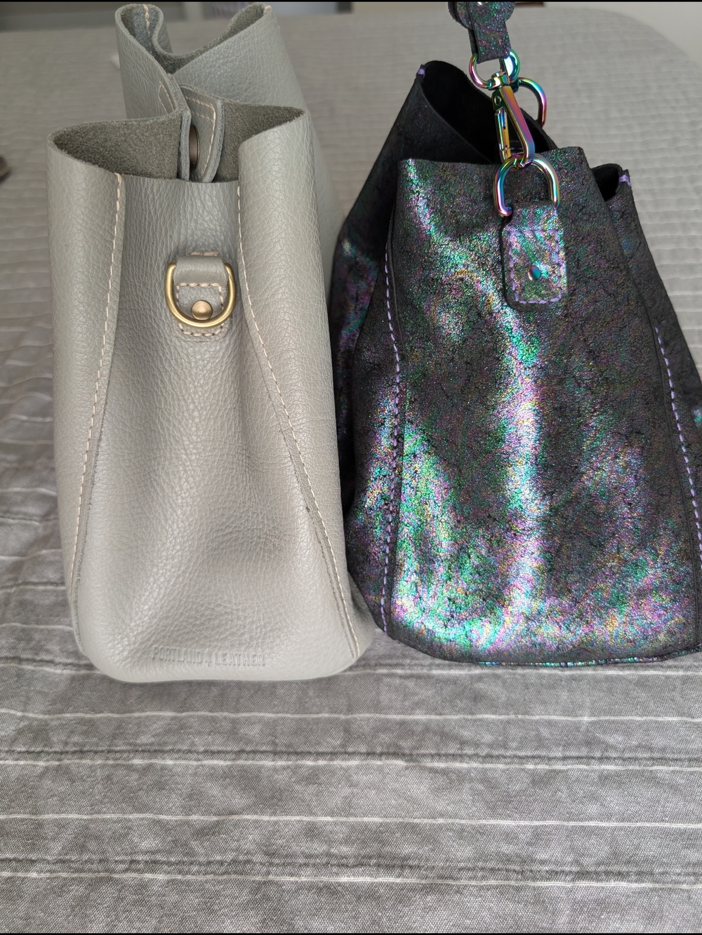 Rare Unique Iridescent Black Pink Green Butterfly Bucket Tote with Braided Strap - Picture 11 of 12